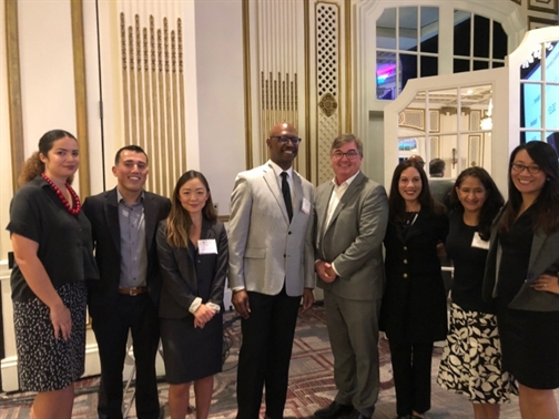 Left to right: Former GT-SF attorneys Jenine Hinkle and Hugo Cabrera, Jane Kim (SF), Robert White (CMCP Executive Director), CEO Brian Duffy (Den), and GT’s Michelle Ferreira (SF), Magan Ray (SV), Natassia Kwan (SF)